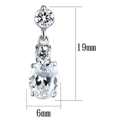 3W1290 - Rhodium Brass Earrings with AAA Grade CZ  in Clear