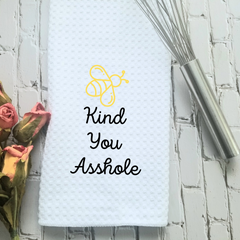 Bee Kind You Asshole Dish Towel | Funny Kitchen Towel with Sarcastic Quote | Decorative Hand Towel for Girlfriend Gift