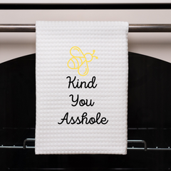 Bee Kind You Asshole Dish Towel | Funny Kitchen Towel with Sarcastic Quote | Decorative Hand Towel for Girlfriend Gift