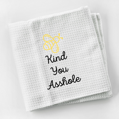 Bee Kind You Asshole Dish Towel | Funny Kitchen Towel with Sarcastic Quote | Decorative Hand Towel for Girlfriend Gift