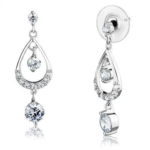 3W1286 - Rhodium Brass Earrings with AAA Grade CZ  in Clear