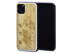 iPhone 11 Pro wood case world map engraved bamboo backside with TPU bumper