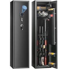 VEVOR 6 Gun Safe, Gun Security Cabinet with Fingerprint & Digital Keypad Lock, Gun Storage Cabinet with Built-in Storage Locker and Removable Storage Shelf for Pistols & Home Long Gun