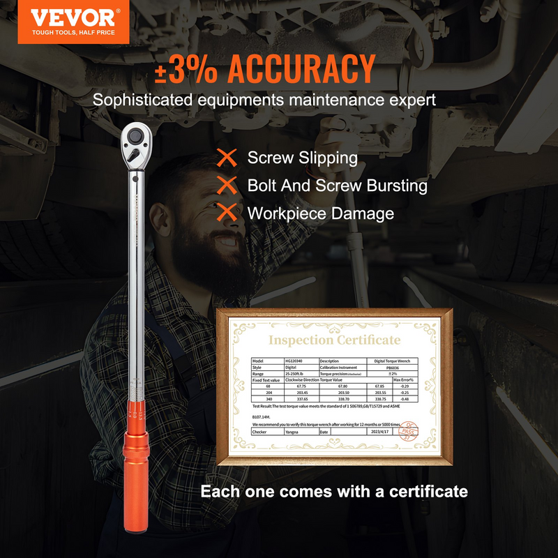 VEVOR Torque Wrench, 1/2-inch Drive Click Torque Wrench 20-250ft.lb/34-340n.m, Dual-Direction Adjustable Torque Wrench Set, Mechanical Dual Range Scales Torque Wrench Kit with Adapters Extension Rod