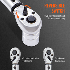 VEVOR Torque Wrench, 1/2-inch Drive Click Torque Wrench 20-250ft.lb/34-340n.m, Dual-Direction Adjustable Torque Wrench Set, Mechanical Dual Range Scales Torque Wrench Kit with Adapters Extension Rod