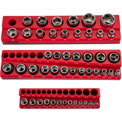 VEVOR 3-Pack SAE Magnetic Socket Organizers, 1/2-inch, 3/8-inch, 1/4-inch Drive Socket Holders Hold 68 Sockets, Red Tool Box Organizer for Sockets Storage