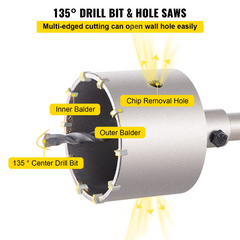 VEVOR Concrete Hole Saw Kit, 1-2/11", 1-3/5", 2-9/16", 3-5/32", 3-15/16" Drill Bit Set SDS Plus & SDS MAX Shank Wall Hole Cutter w/a 4-1/3" Connecting Rod for Concrete, Cement, Stone Wall, Masonry