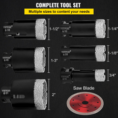 VEVOR Diamond Drill Bits 6PCS Diamond Hole Saw 19/28/32/38/45/51 mm Tile Hole Saw Kit Vacuum Brazed Diamond Drill Bit 0.59in Segment Tile Hole Saw with a Blade for Tile Ceramic Porcelain Marble