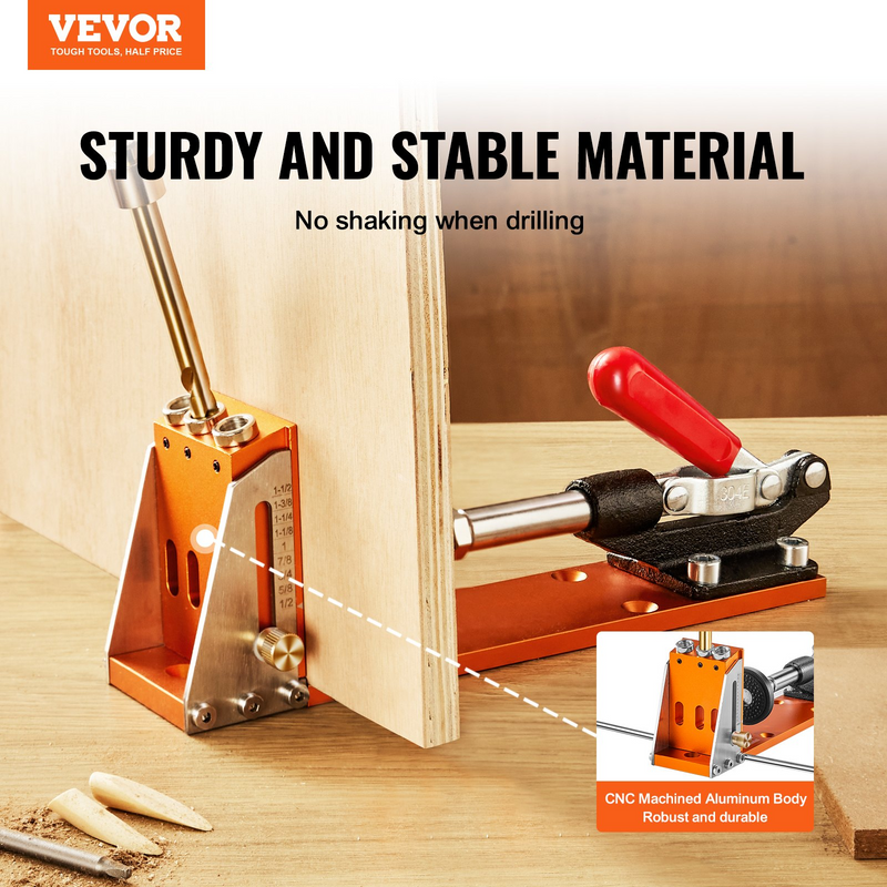 VEVOR 30 Pcs Pocket Hole Jig Kit, Adjustable & Easy to Use Pocket Hole Jig System with Step Drills, Drill Stop Rings, Wrenches, and Square Drive Bits, Dual Scale Marks for DIY Carpentry Projects