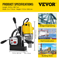 VEVOR 1100W Magnetic Drill Press with 1-1/2 Inch (40mm) Boring Diameter MD40 Magnetic Drill Press Machine 2810 LBS Magnetic Force Magnetic Drilling System 670 RPM with 6 Pcs HSS Annular Cutter Kit