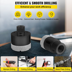 VEVOR Diamond Drill Bits 6PCS Diamond Hole Saw 19/28/32/38/45/51 mm Tile Hole Saw Kit Vacuum Brazed Diamond Drill Bit 0.59in Segment Tile Hole Saw with a Blade for Tile Ceramic Porcelain Marble