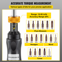 VEVOR Optics Torque Wrench Mounting Kit Handheld Torque Limiting Screwdriver 10-50 in-lbs-1in-lbs