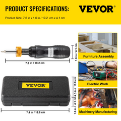 VEVOR Torque Screwdriver, 1/4" Drive Screwdriver Torque Wrench, Torque Screwdriver Electrician 10-70 in/lbs Torque Range Accurate to ±5%, Adjustable inch Pound Torque Screwdriver with Bits & Case